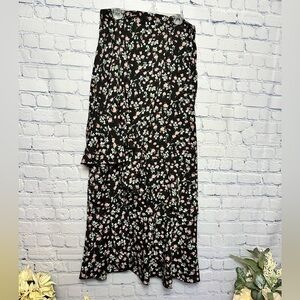 Black floral print high-low ruffled skirt